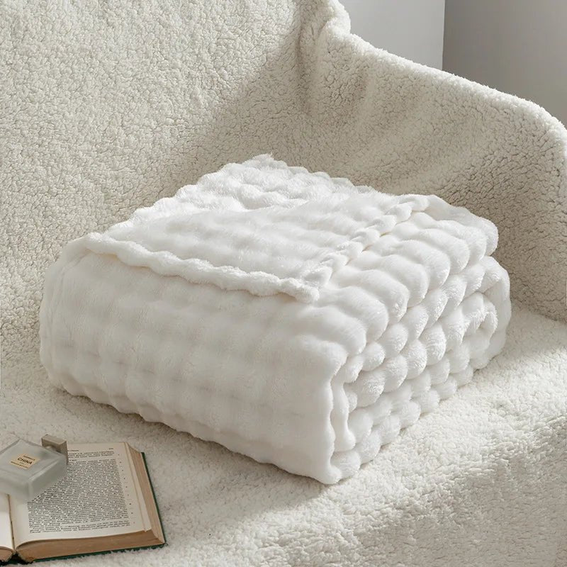 CozyNest 3D Bubble Plush Blanket — Raised Grid Texture, Lightweight Warmth