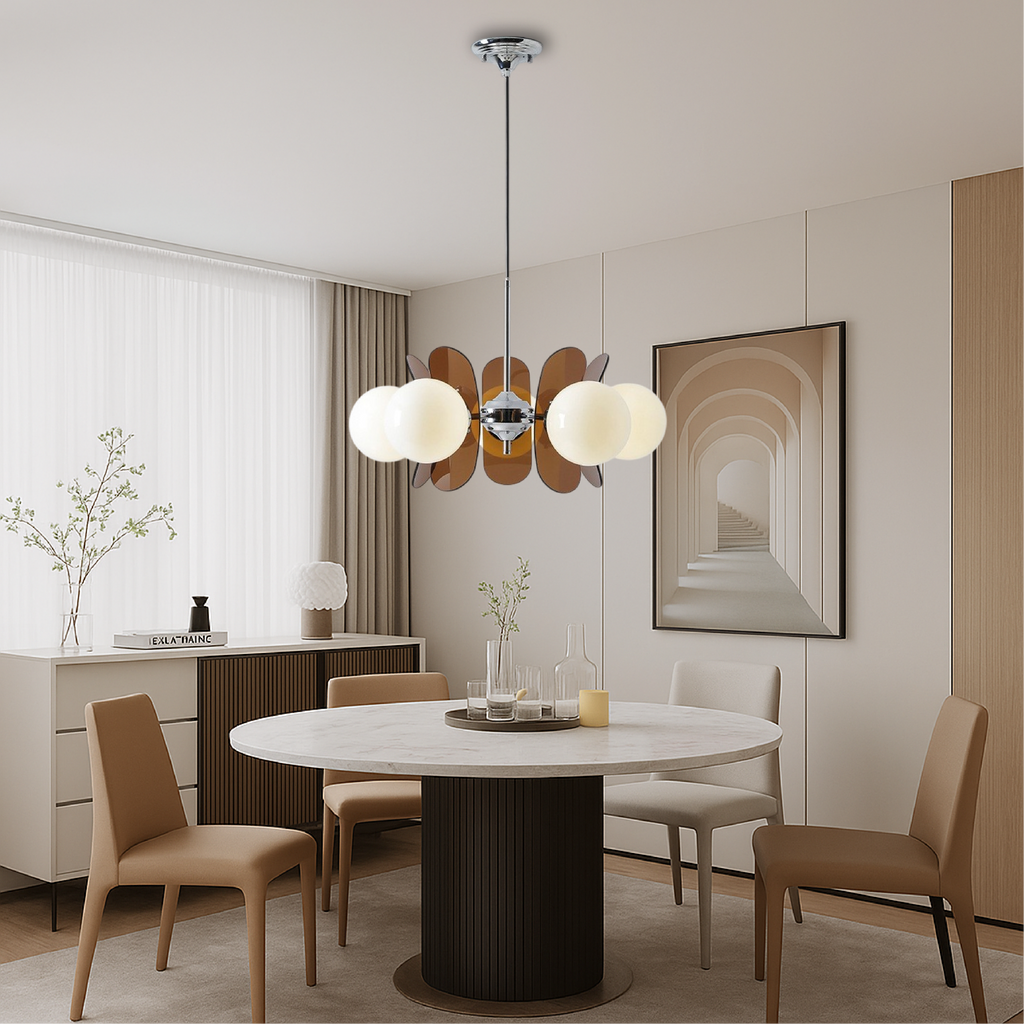 Skulpturel globuslysekrone i glas | Ventumra
