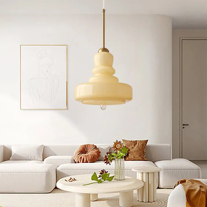 Solara Pumpkin Glass Pendant Light with Brass or Iron Accents