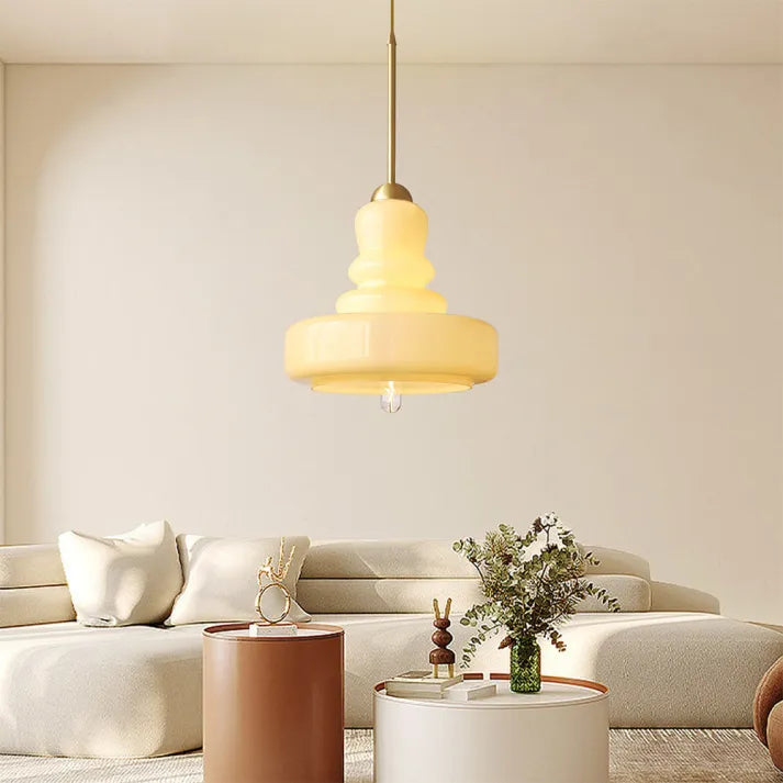 Solara Pumpkin Glass Pendant Light with Brass or Iron Accents
