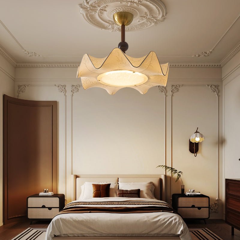 Cyrie Ceiling Light Floral-patterned etched fabric Wood | ventumra