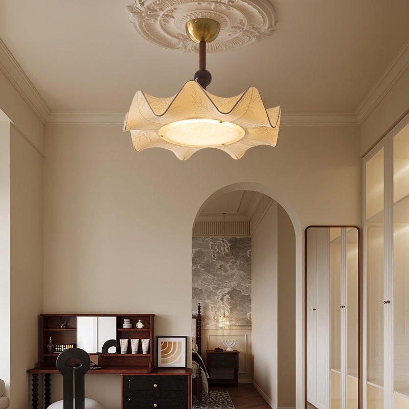 Cyrie Ceiling Light Floral-patterned etched fabric Wood | ventumra