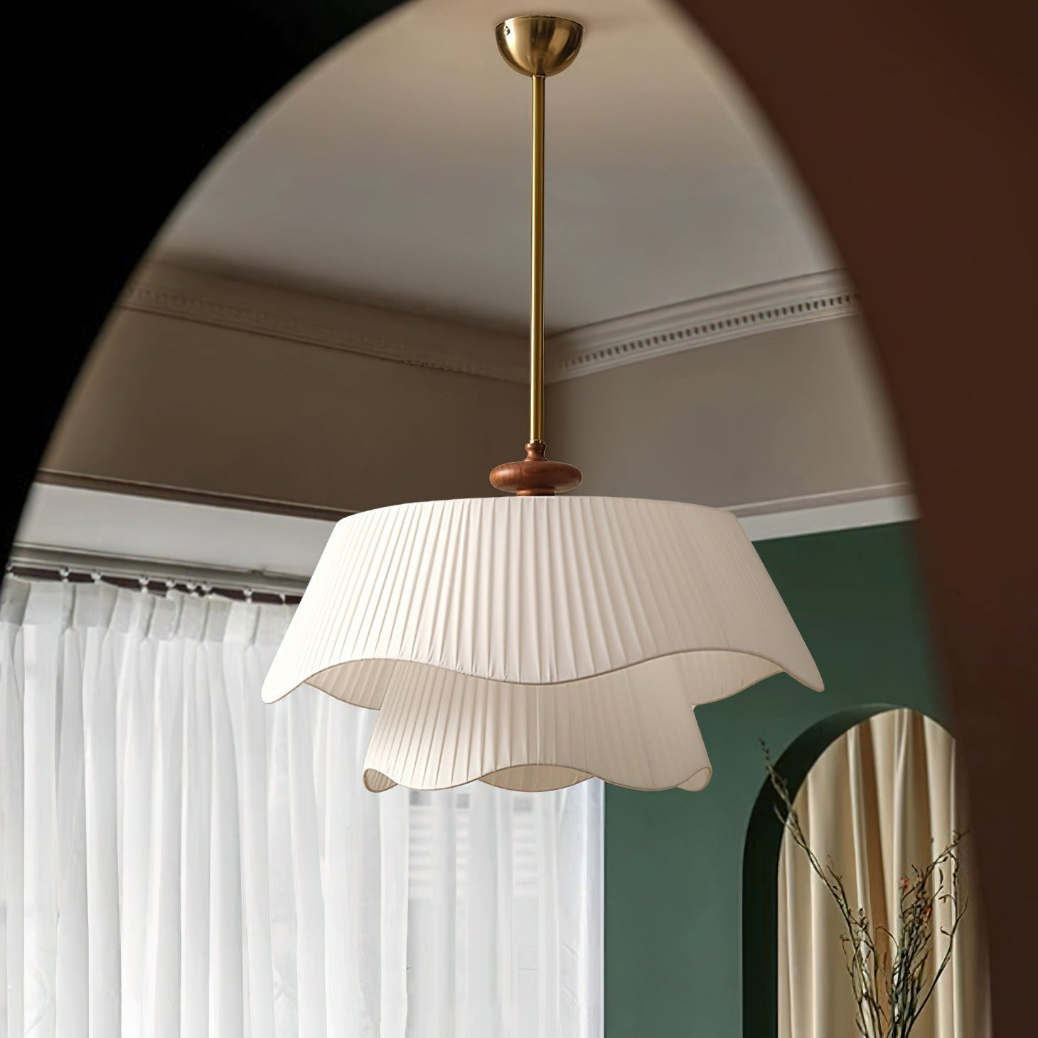 Vespara | Graceful Pendant Lamp For Modern Interiors With Metal Glass And Wood Accents
