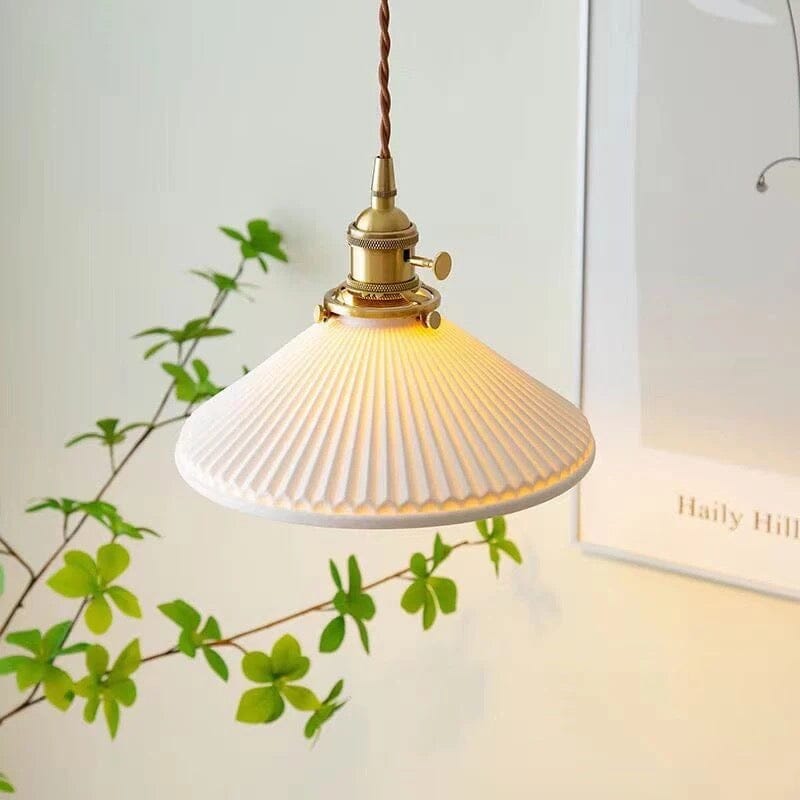 Liora Nordic White Ceramic Pendant Light With Brass Holder