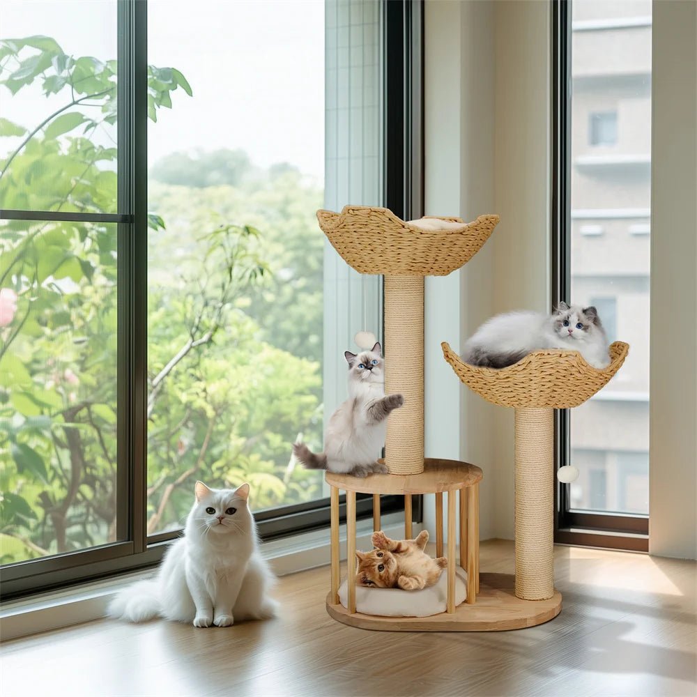 TriPaw Loft Three-Level Plush Cat Tree — Sturdy Sisal Scratching Posts, Tiered Platform Design