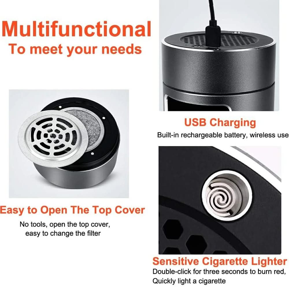 AeroPure Intelligent Ashtray — USB Air Purification System, Sealed Internal Battery