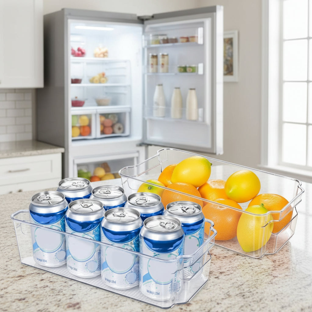Contenedores transparentes para frigorífico de 4 piezas — Organizadores transparentes para la despensa de la cocina