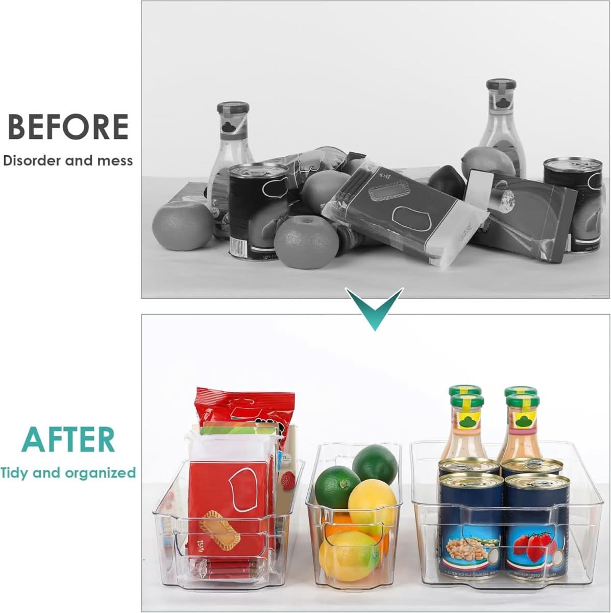 Contenedores transparentes para frigorífico de 4 piezas — Organizadores transparentes para la despensa de la cocina