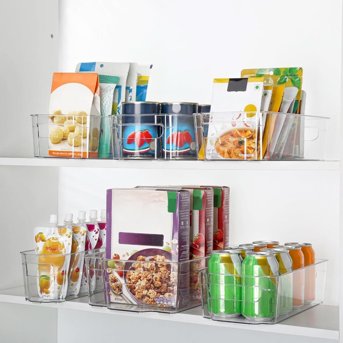 Contenedores transparentes para frigorífico de 4 piezas — Organizadores transparentes para la despensa de la cocina