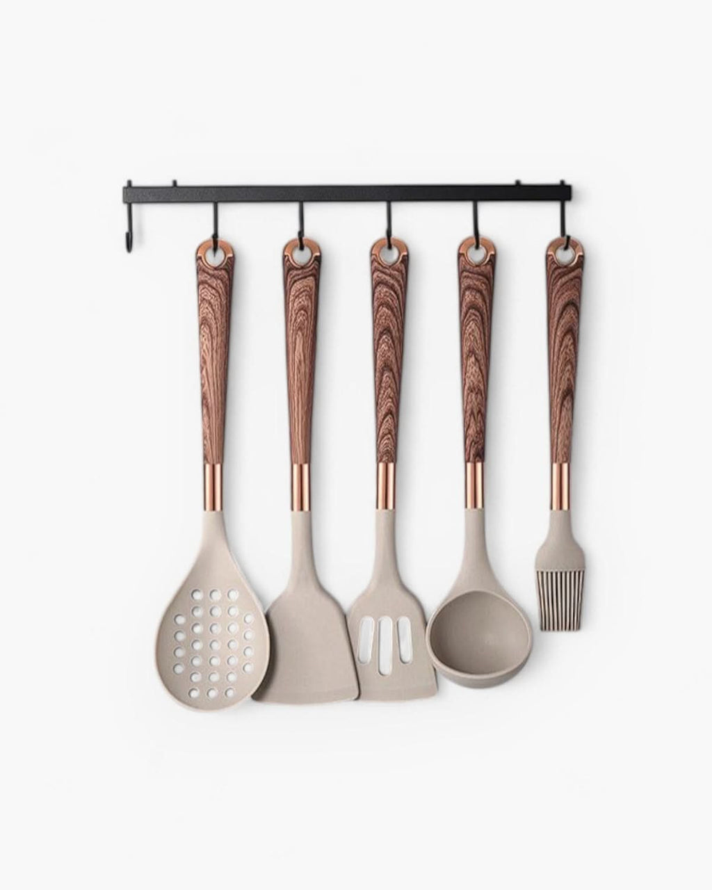 Aurelia Kitchen Silicone Utensil Set — Wood-Look Handles, Heat Resistant Tips