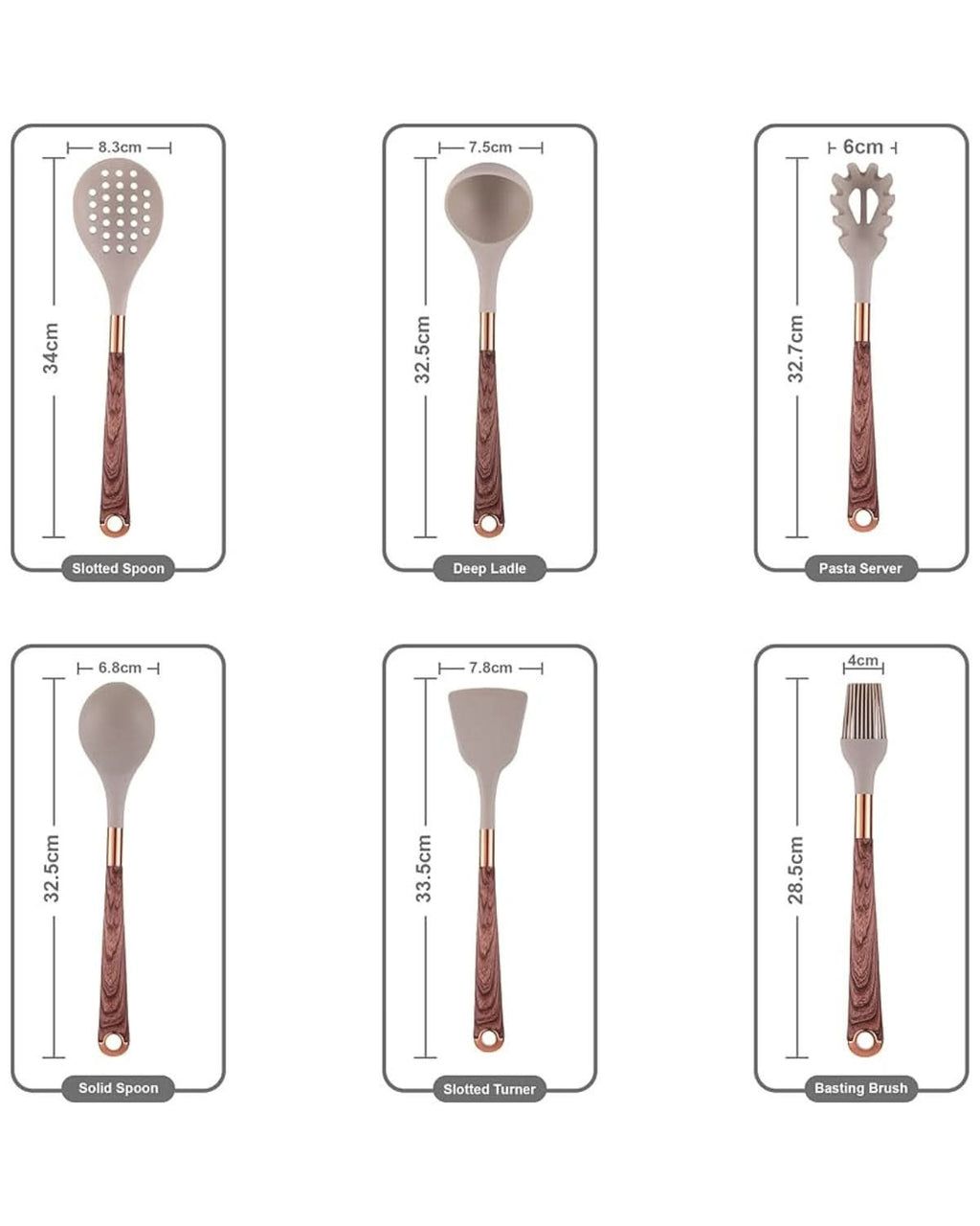 Aurelia Kitchen Silicone Utensil Set — Wood-Look Handles, Heat Resistant Tips