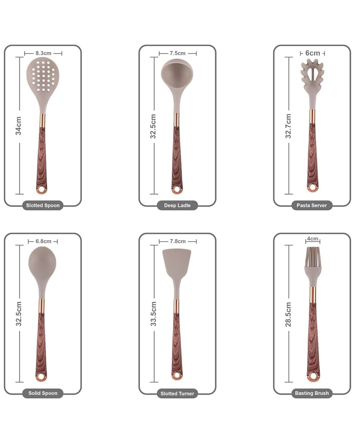 Aurelia Kitchen Silicone Utensil Set — Wood-Look Handles, Heat Resistant Tips