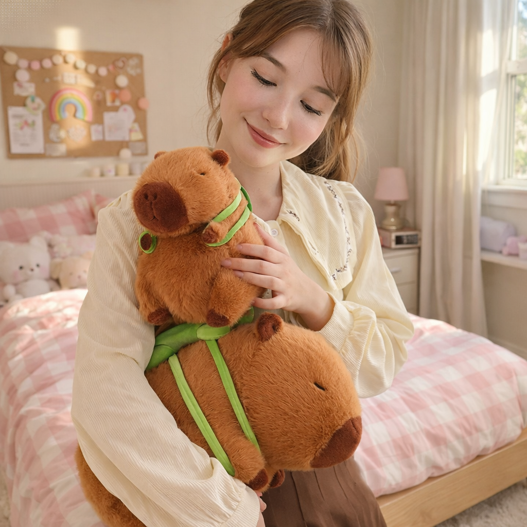 Peluche adorabili di capibara con guscio da tartaruga e zaino | ventumra