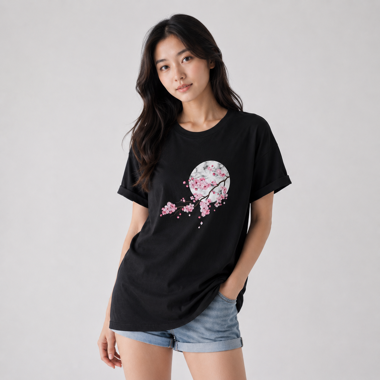 kawaiies-softtoys-plushies-kawaii-plush-Sakura Cherry Blossom Full Moon Cotton Tee Apparel Red XS 