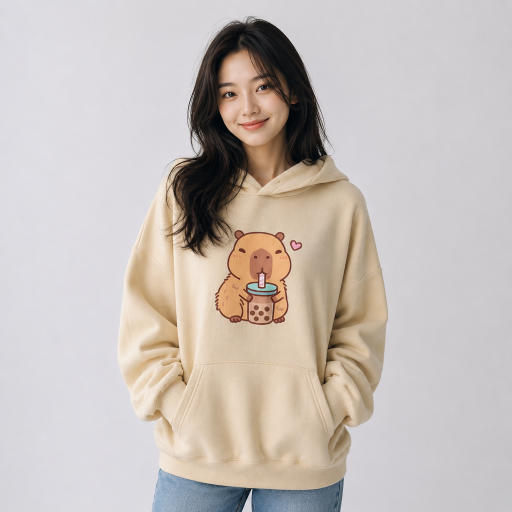 kawaiies-softtoys-plushies-kawaii-plush-Capybara Drinking Bubble Tea Unisex Hoodie Apparel 