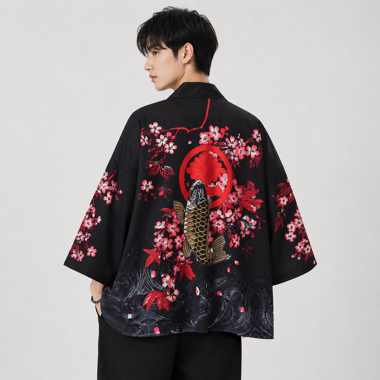 Japonské kimono s bílým drakem a zlatými kapry koi | ventumra