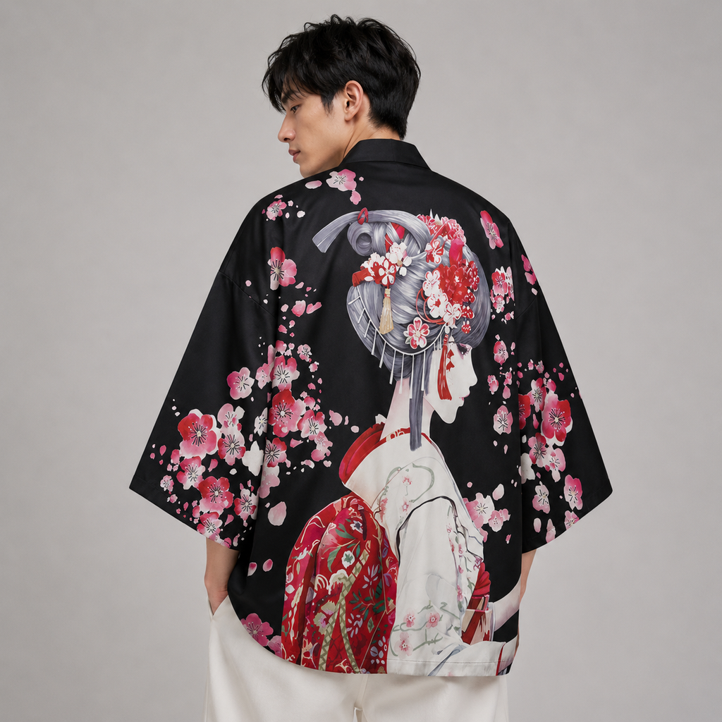 Japanese Sakura Black Red Anime Girl Long Kimono Cardigan Robes - Kawaiies - Adorable - Cute - Plushies - Plush - Kawaii
