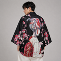Japanese Sakura Black Red Anime Girl Long Kimono Cardigan Robes - Kawaiies - Adorable - Cute - Plushies - Plush - Kawaii