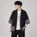 Japanese-themed Navy Pattern Black White Men's Haori Yukata Kimono Jacket - Kawaiies - Adorable - Cute - Plushies - Plush - Kawaii