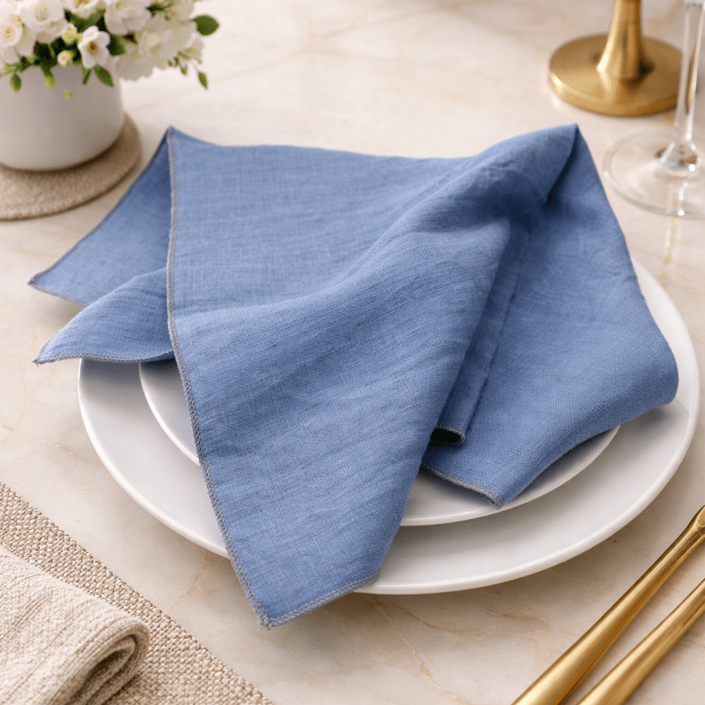 Astra Linen Napkins — Delicate Gray Border Trim