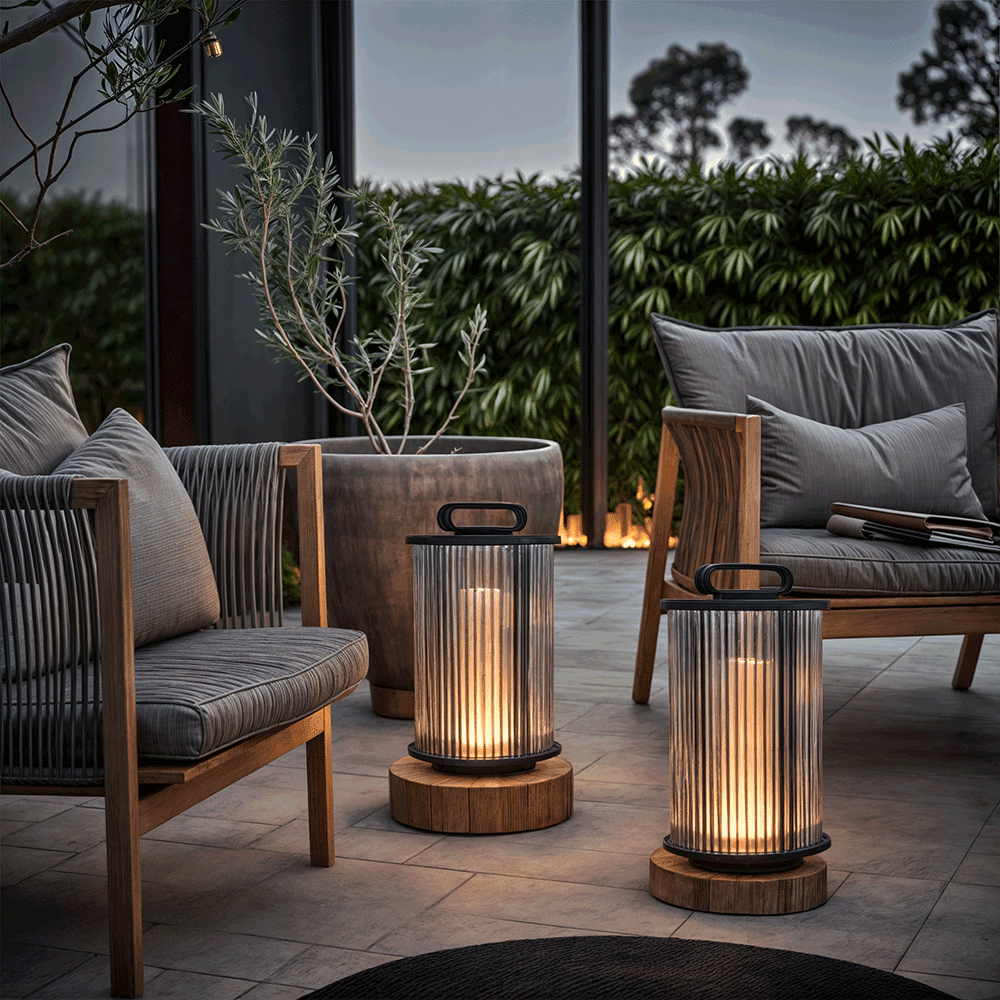 LumaVerde Outdoor Lantern Lamp Waterproof With Ribbed Glass
