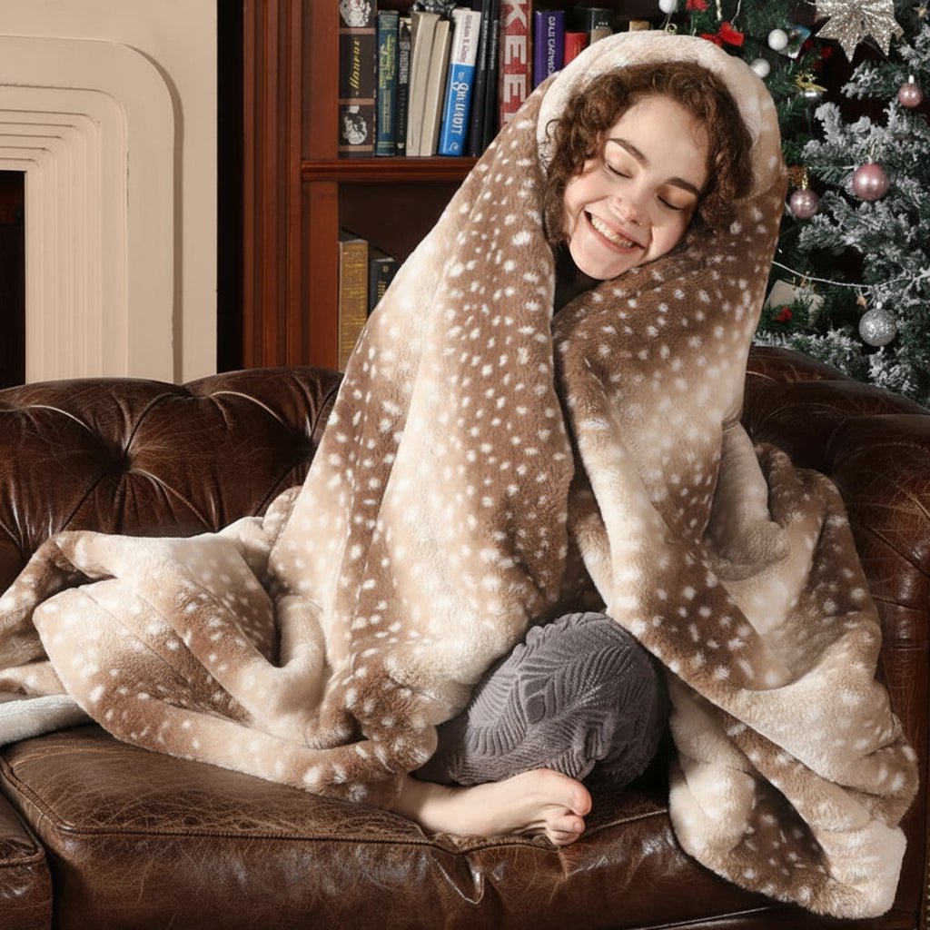 NatureNest Reversible Wild Fur Throw — Deer Motif Cozy Plush Blanket