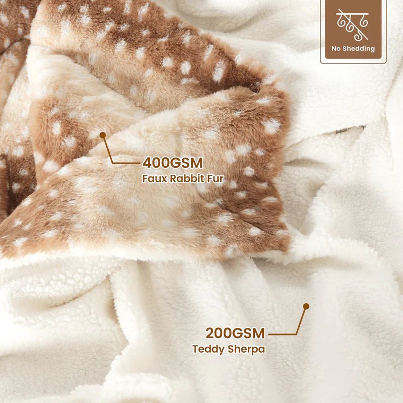 NatureNest Reversible Wild Fur Throw — Deer Motif Cozy Plush Blanket