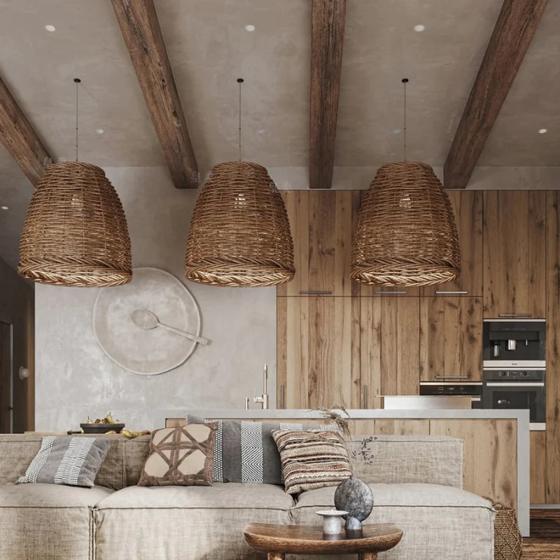 Muto Vintage Rustic LED Pendant Light Rattan Living Room Bedroom | ventumra