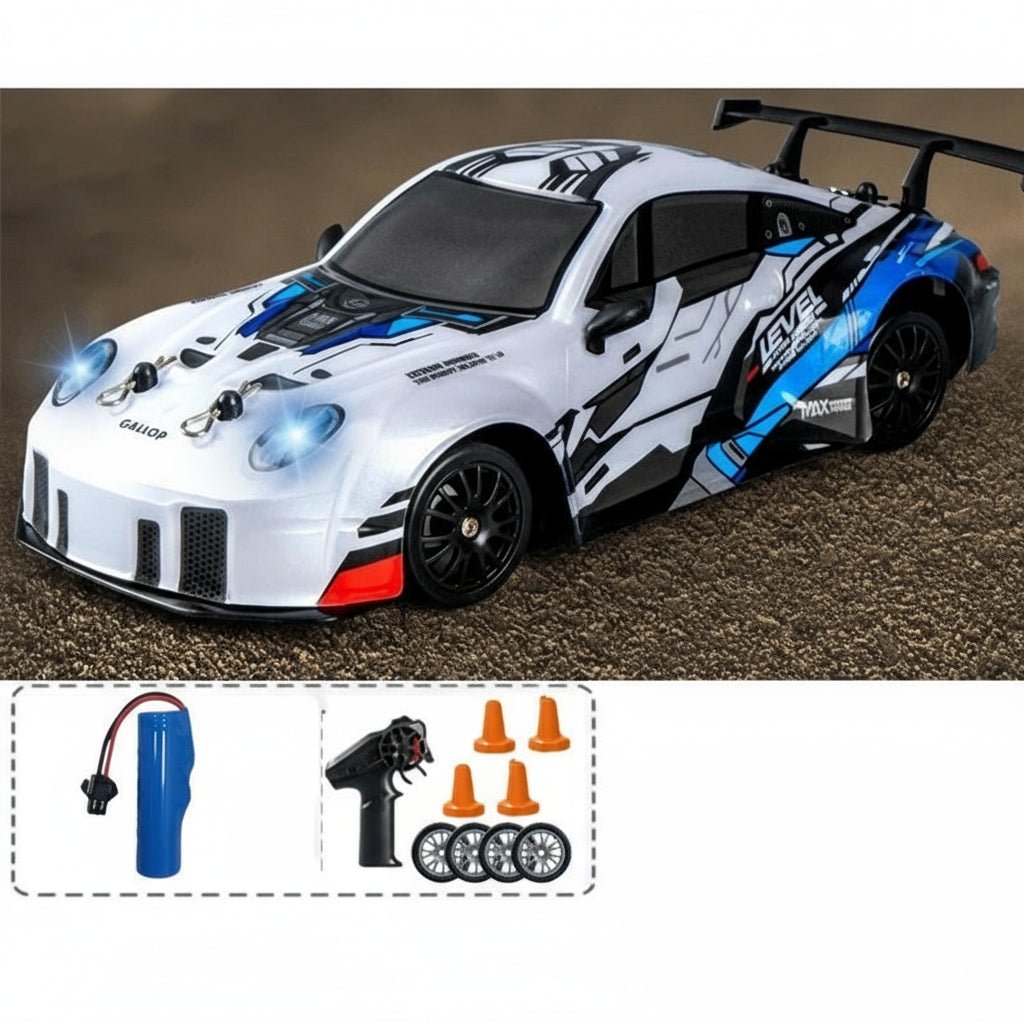 AeroPulse 1:24 — szybki samochód RC 4WD do driftu — zintegrowane oświetlenie LED, podwójne opony