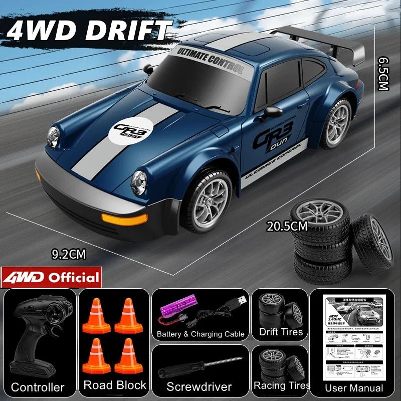 AeroPulse 1:24 — szybki samochód RC 4WD do driftu — zintegrowane oświetlenie LED, podwójne opony