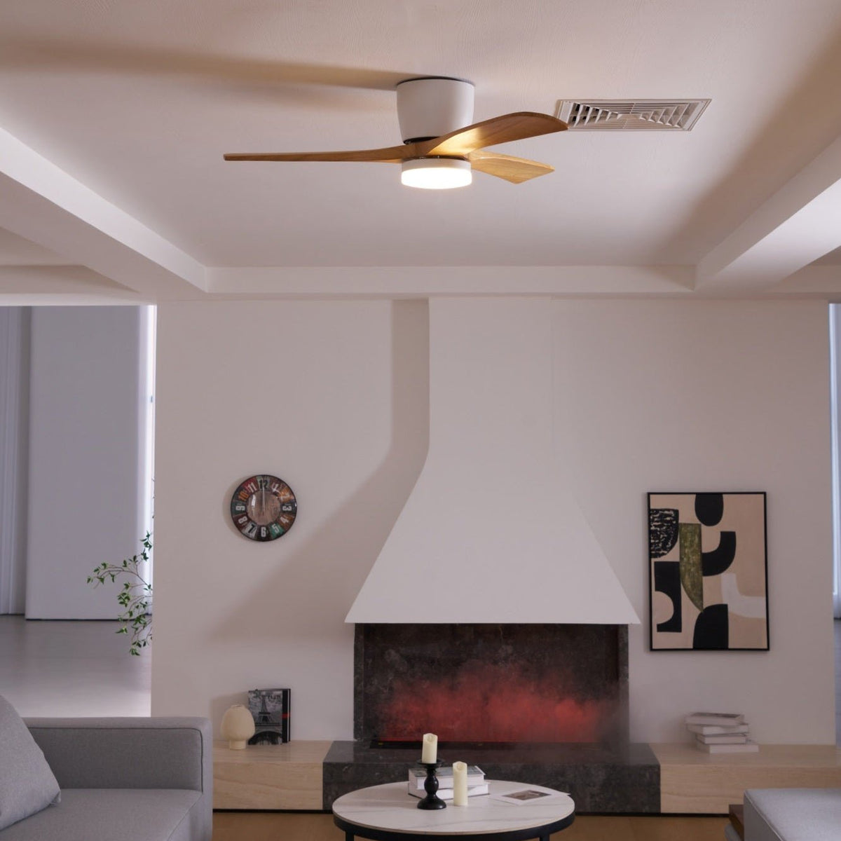 Stropní ventilátor se svítidlem Isben a dřevěnými lopatkami | Ventumra