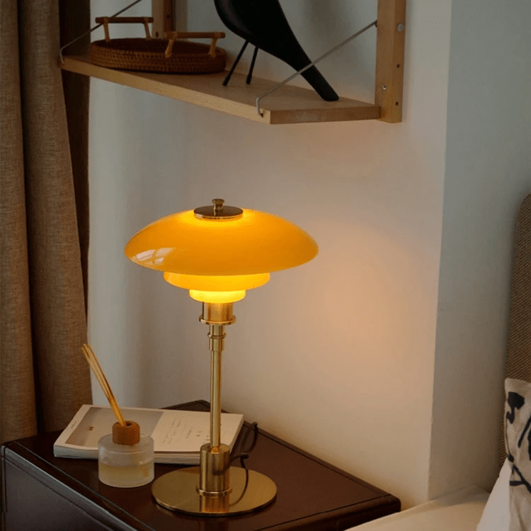 Nordhaven — skandynawska lampa stołowa — ściemniane światło LED i pokrętło obrotowe