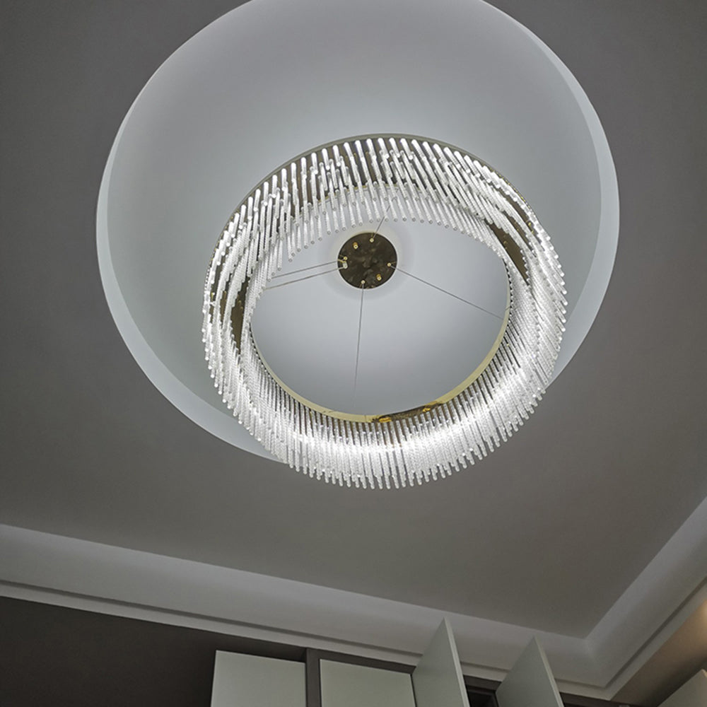 Kristy Modern Spiral Crystal Ring /Rectangle Chandelier, Gold | ventumra
