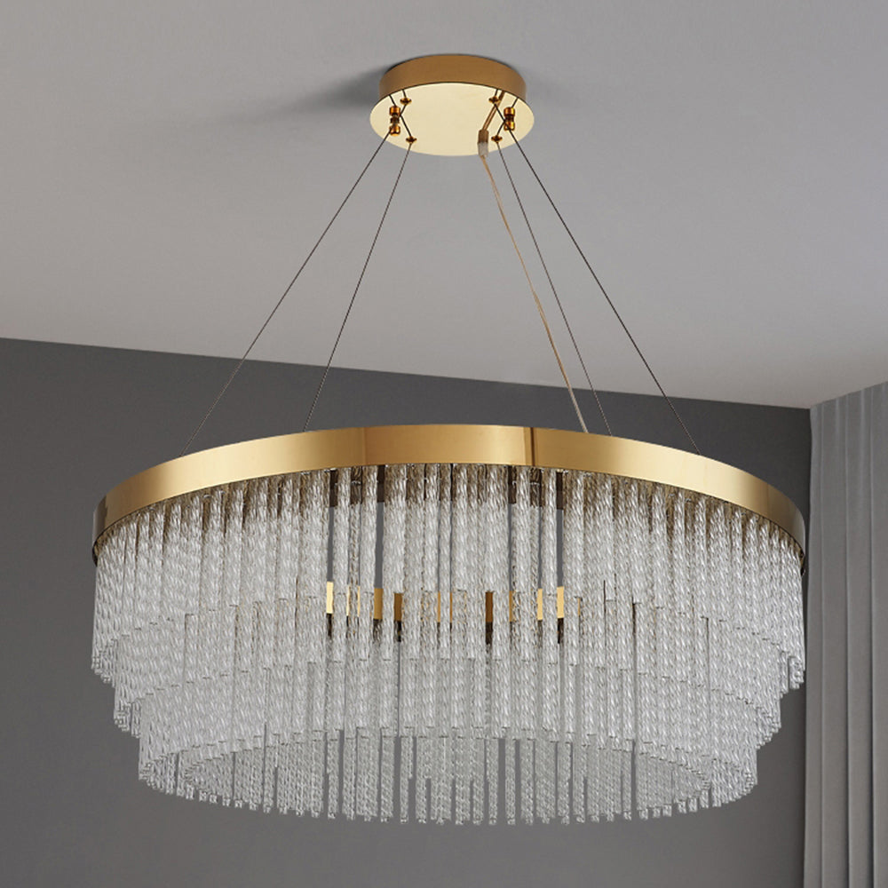 Kristy Modern Spiral Crystal Ring /Rectangle Chandelier, Gold | ventumra