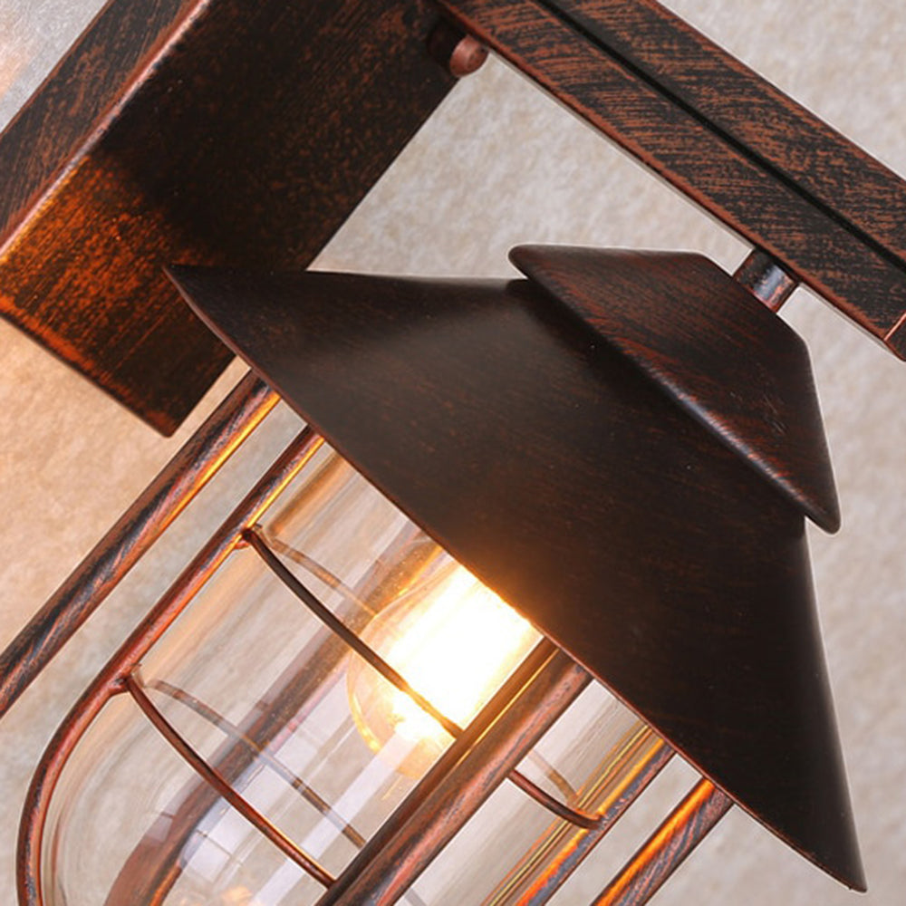 Ray Vintage Lantern Shaped Metal Outdoor Wall Lamp, Black | ventumra