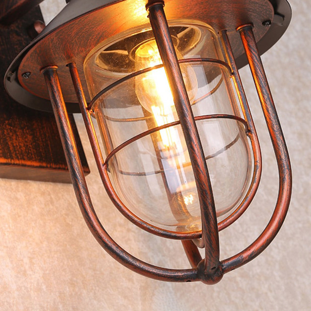 Ray Vintage Lantern Shaped Metal Outdoor Wall Lamp, Black | ventumra