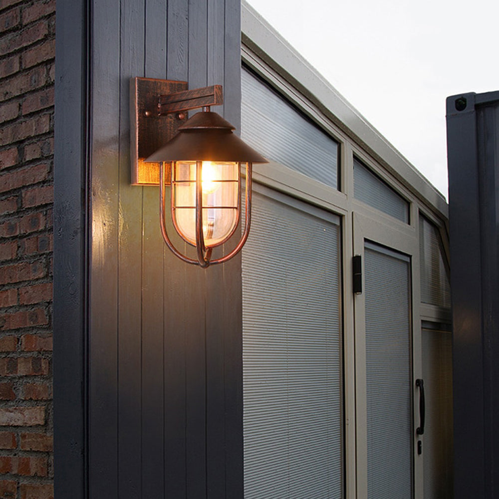 Ray Vintage Lantern Shaped Metal Outdoor Wall Lamp, Black | ventumra