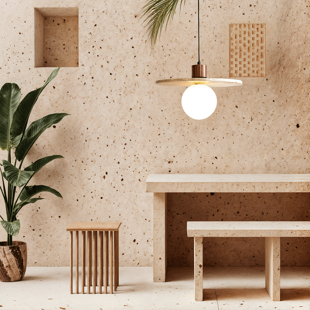 Ardent Travertine Cement Pendant Light With Wabi Studio Style