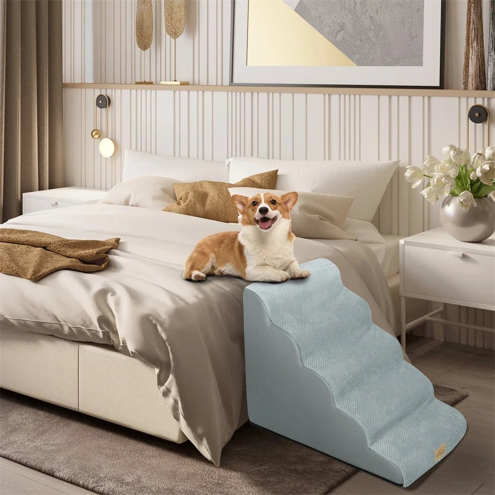 CozyPaw Five-Step Padded Dog Ramp — Removable Washable Cover