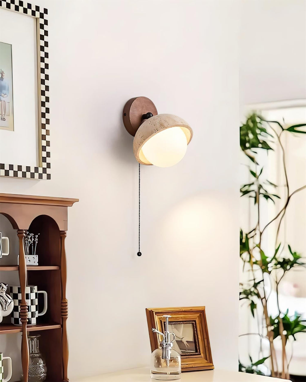 Wall Lamp Travertine and Wood Minimalist Soft Glow Modern Accent | ventumra