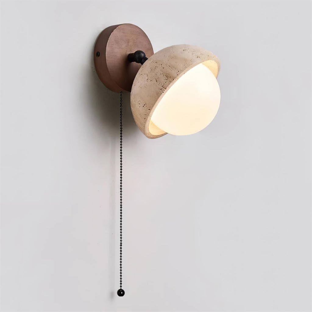 Wall Lamp Travertine and Wood Minimalist Soft Glow Modern Accent | ventumra