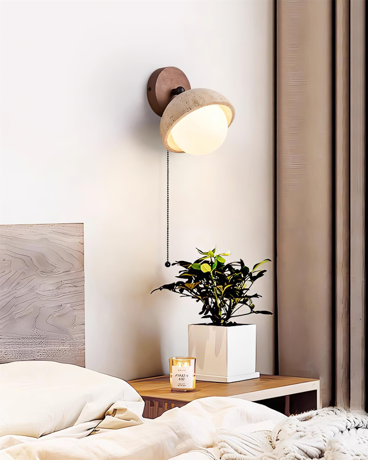 Wall Lamp Travertine and Wood Minimalist Soft Glow Modern Accent | ventumra