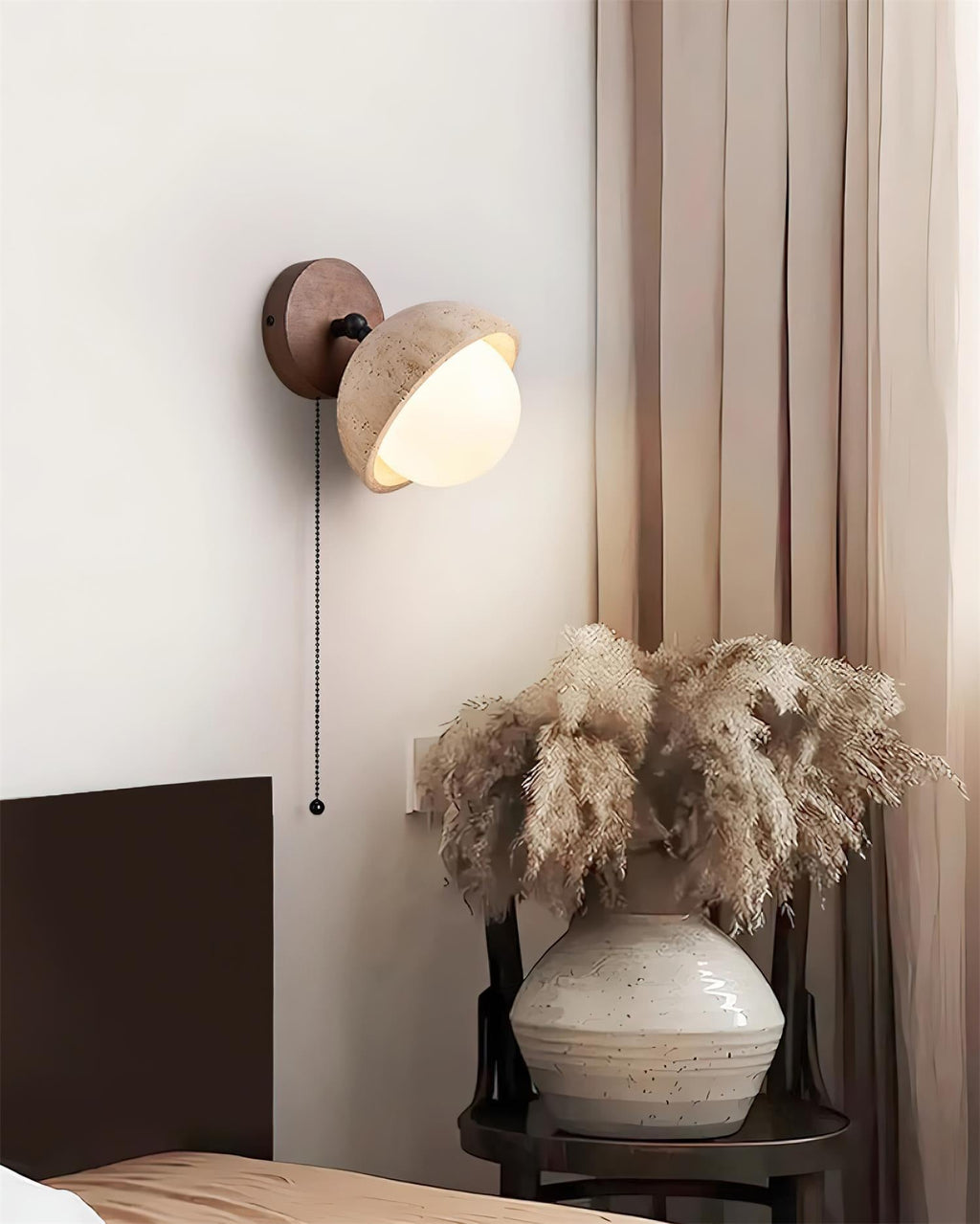 Wall Lamp Travertine and Wood Minimalist Soft Glow Modern Accent | ventumra