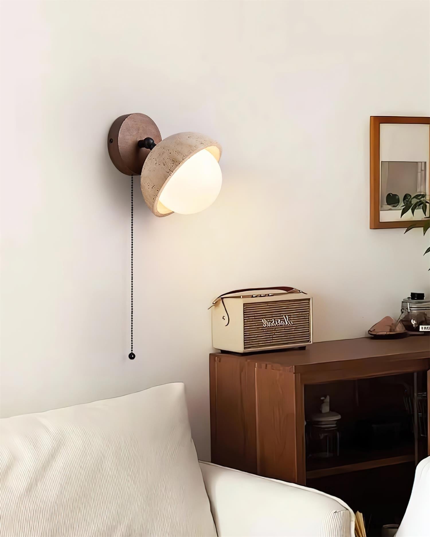 Wall Lamp Travertine and Wood Minimalist Soft Glow Modern Accent | ventumra