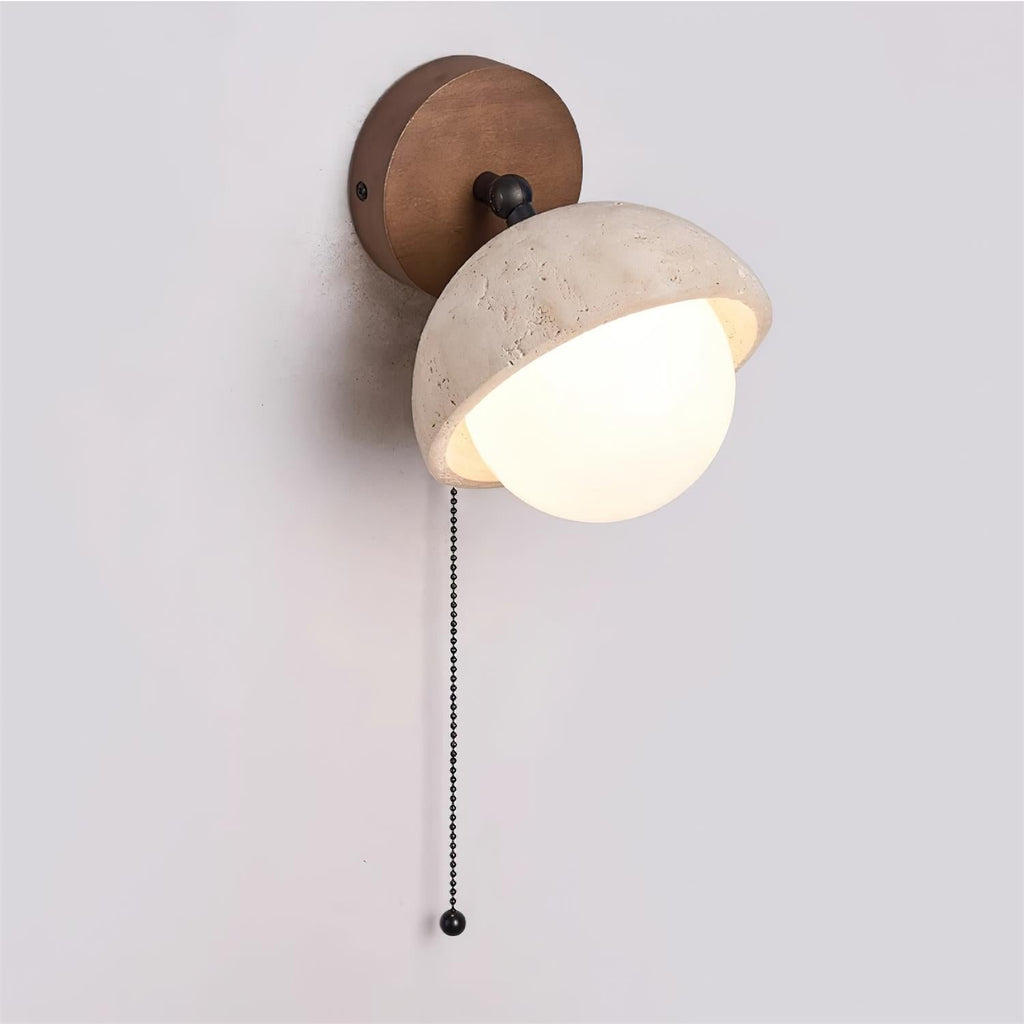 Wall Lamp Travertine and Wood Minimalist Soft Glow Modern Accent | ventumra