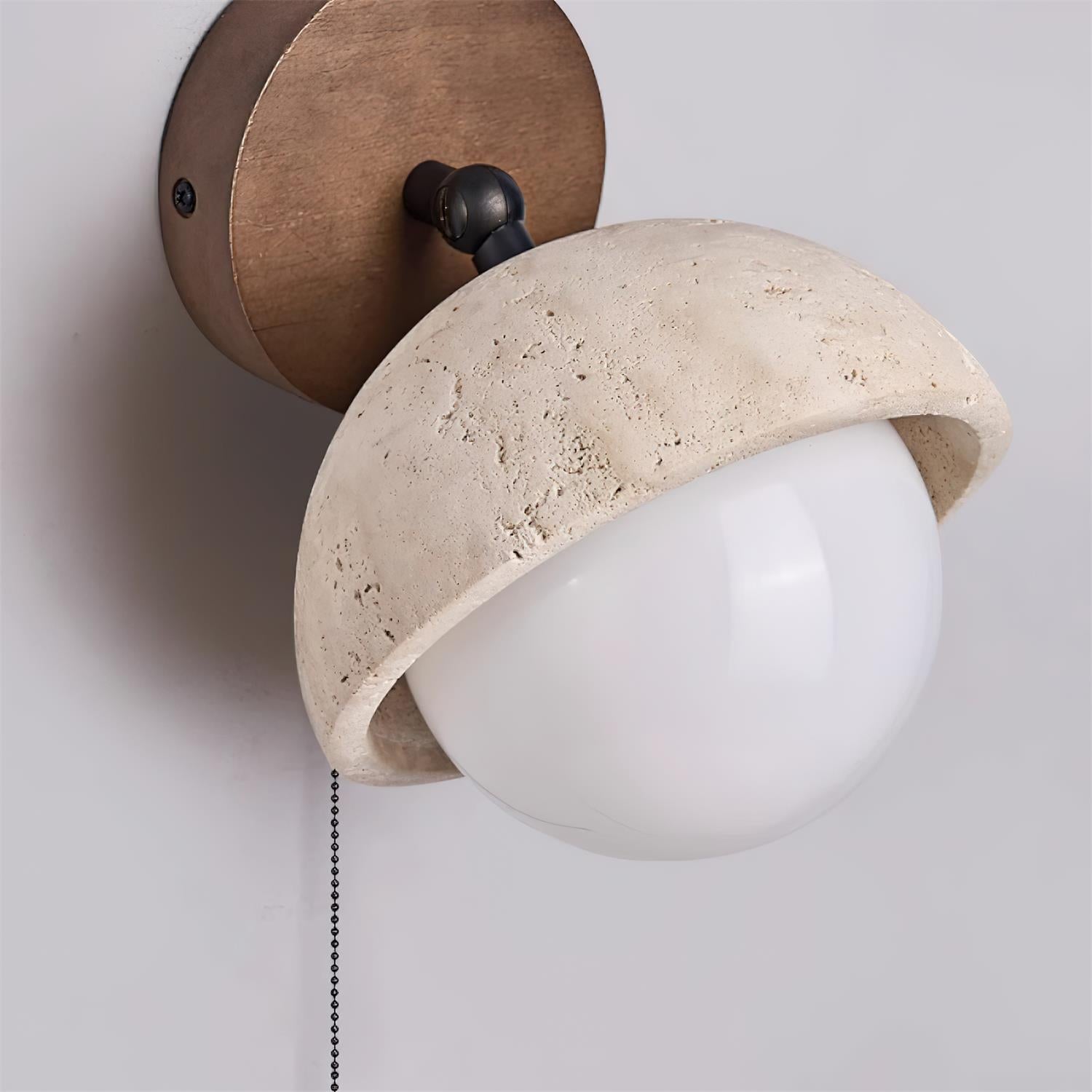 Wall Lamp Travertine and Wood Minimalist Soft Glow Modern Accent | ventumra