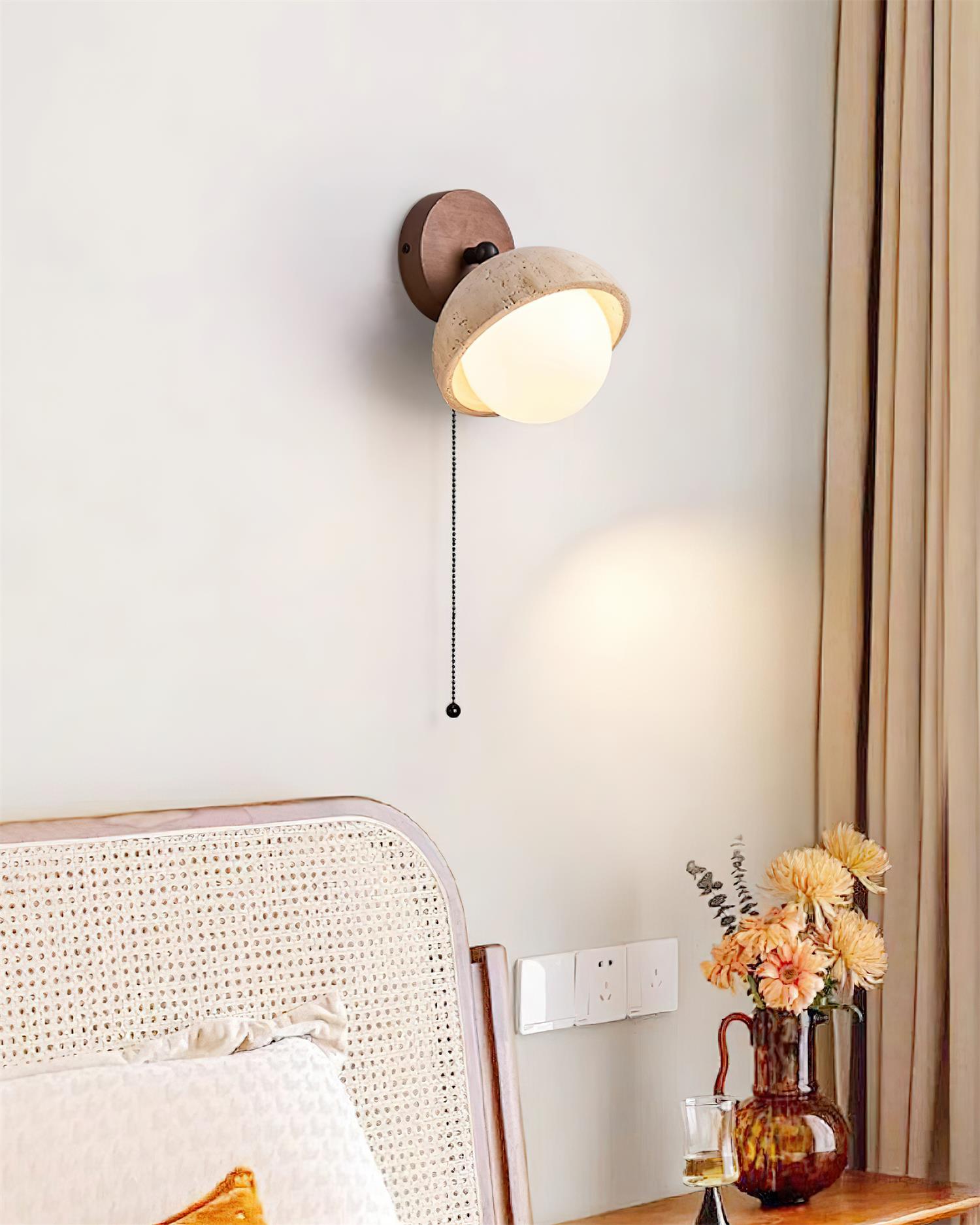 Wall Lamp Travertine and Wood Minimalist Soft Glow Modern Accent | ventumra