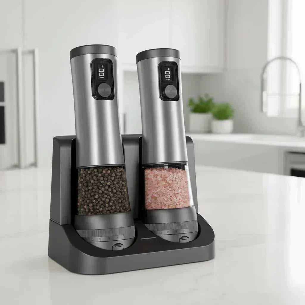 GrindSmart Salt and Pepper Grinder Set — Rechargeable, Adjustable Grind Settings