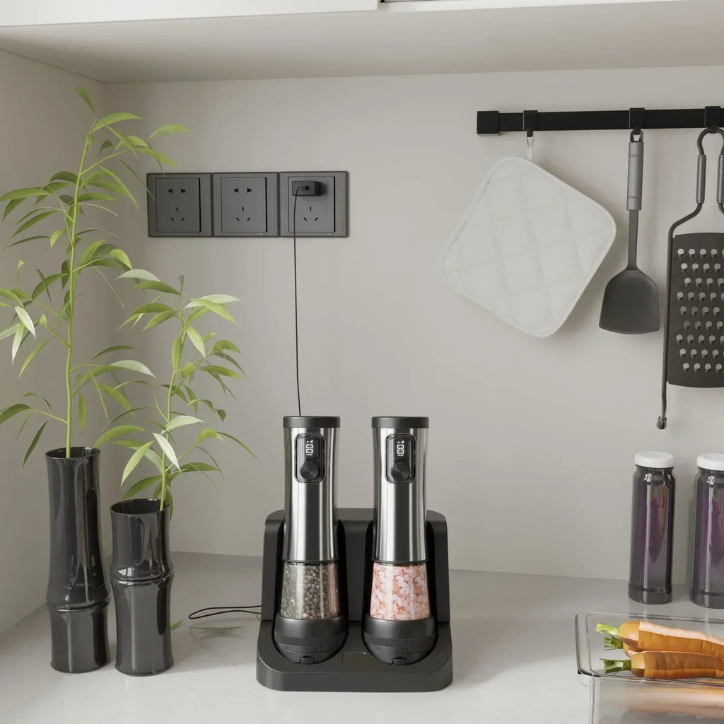 GrindSmart Salt and Pepper Grinder Set — Rechargeable, Adjustable Grind Settings