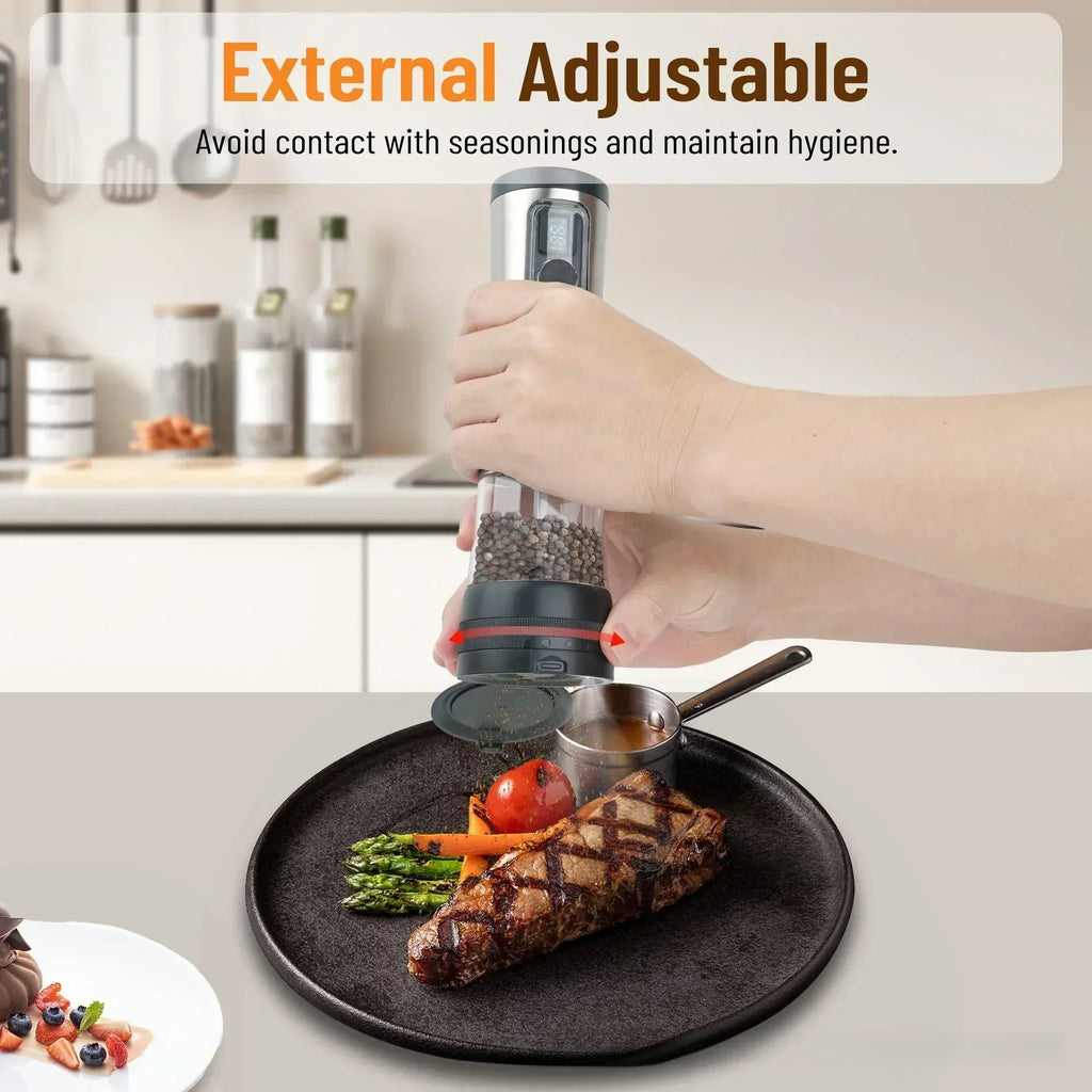 GrindSmart Salt and Pepper Grinder Set — Rechargeable, Adjustable Grind Settings
